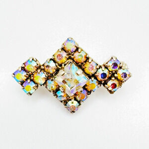 Vintage Austria AB Crystal Rhinestone Brooch Pin Geometric Retro Petite 1.25"